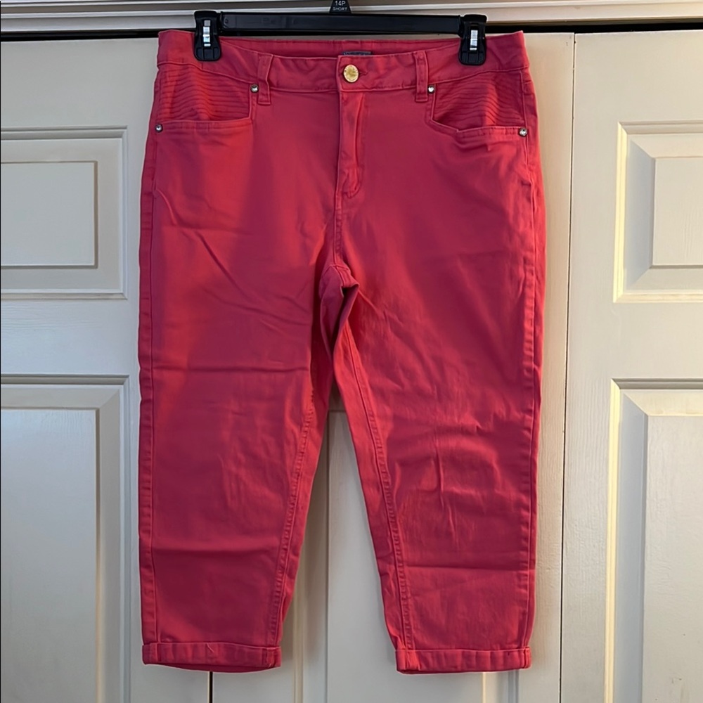 New Directions Weekend Peach Cuffed Ankle Stretch pants 4 Pockets high Rise